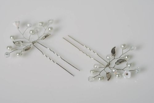 Set Haarnadeln aus Glasperlen und Draht 2 Stück Accessoires für Frisur handmade - MADEheart.com