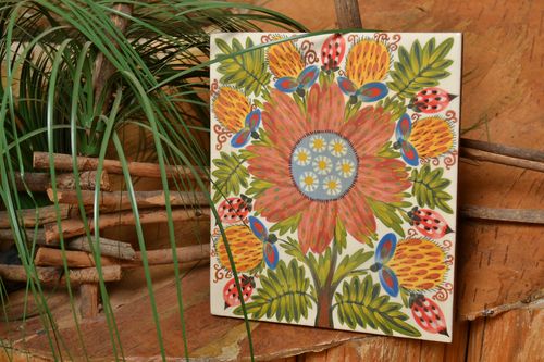 Ceramic handmade tile painted with glaze beautiful square wall panel - MADEheart.com