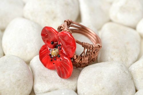 Handmade ring designer accessory gift for her unusual ring with flowers - MADEheart.com