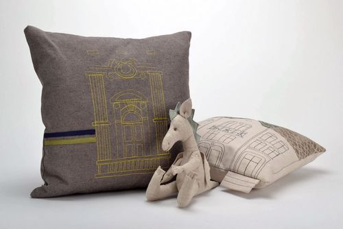 Pillow made from cotton and synthetic down with embroidery Columns - MADEheart.com