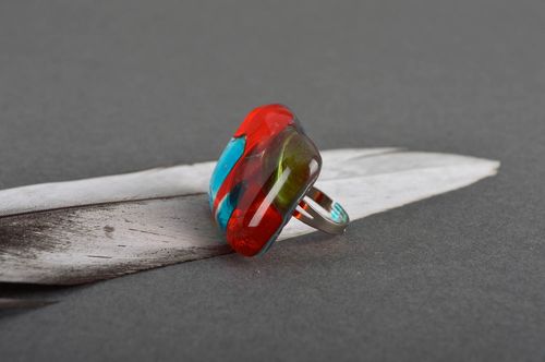 Кольцо ручной работы красивое кольцо украшение из стекла трехцветное стильное - MADEheart.com