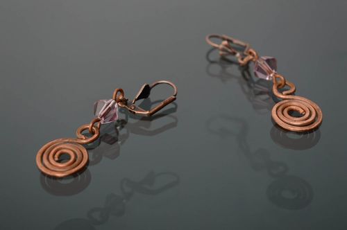 Copper earrings made using wire wrap technqiue - MADEheart.com