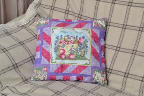 Handmade patchwork cushion made of cotton for sofa and bed home decor - MADEheart.com