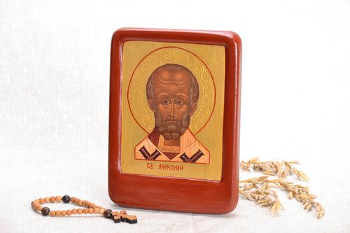 Icône reproduction religieuse faite main Saint Nicolas de Myre en bois - MADEheart.com