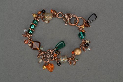 Handmade Kupfer Armband mit Glasperlen schön elegant bunt künstlerisch Herbst - MADEheart.com