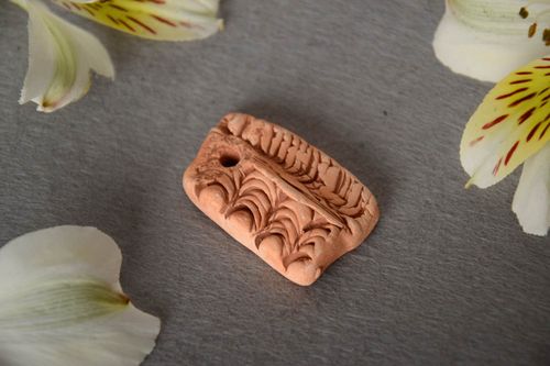 Handmade designer relief clay blank pendant DIY accessory rectangular - MADEheart.com