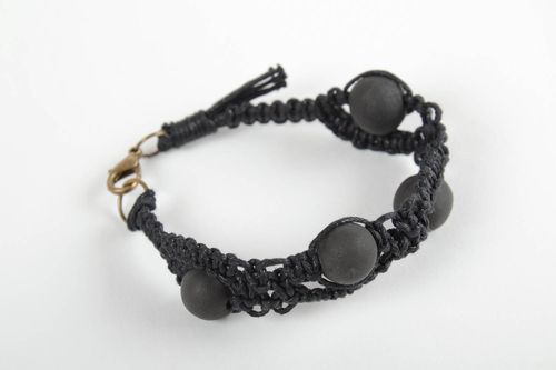 Bracelet céramique Bijoux fait main avec cordon ciré noir Accessoire femme - MADEheart.com