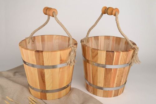 Seaux de bois fait main 2 Accessoires de sauna 15 l frêne Produits pour bain - MADEheart.com
