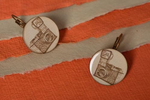 Handmade designer vintage decoupage earrings with epoxy coating - MADEheart.com