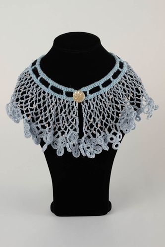 Faux col fait main Accessoire femme tricoté bleu ajouré original Cadeau femme - MADEheart.com
