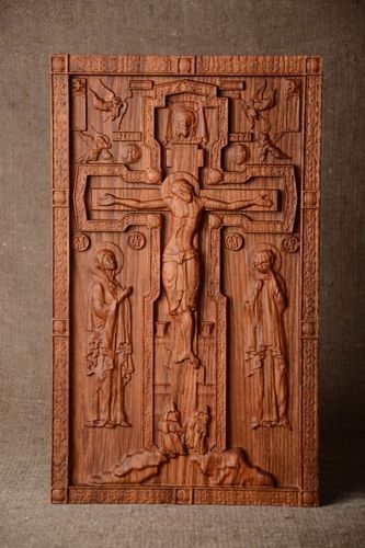 Imágen religiosa icono de madera artesanal decoración de interior Calvario - MADEheart.com