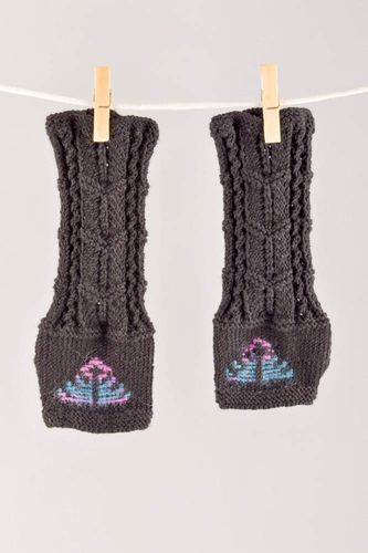 Вязаные митенки ручной работы вязаный аксессуары женские перчатки серые теплые - MADEheart.com