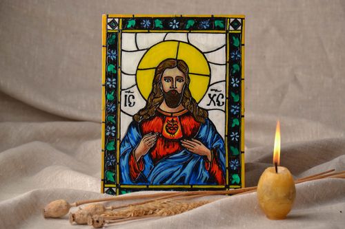 Jesus Heiligenbild auf Holz - MADEheart.com