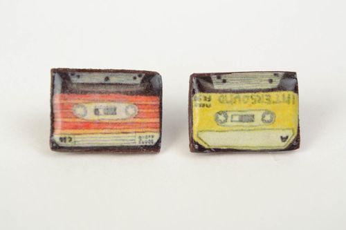 Boucles doreilles cassettes puces en pâte polymère faites main serviettage - MADEheart.com
