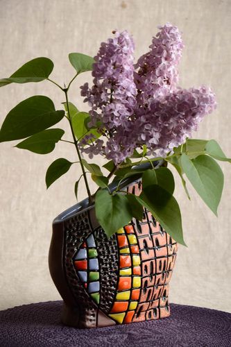 Необычная полуфарфоровая ваза из глины ручной работы расписанная пигментами 1 л - MADEheart.com
