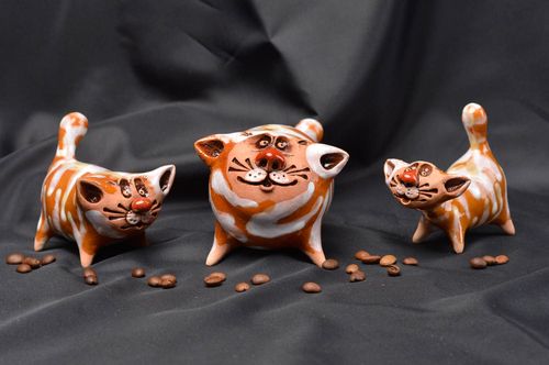 Handmade ceramic figurine 3 miniature animals sculpture art decorative use only - MADEheart.com