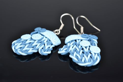 Polymer clay earrings Blue Mittens - MADEheart.com