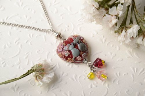 Unusual handmade plastic pendant on chain polymer clay ideas gifts for her - MADEheart.com