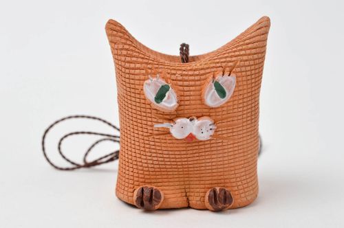 Ton Glöckchen handmade Deko zum Aufhängen Anhänger Keramik Katze Figur braun - MADEheart.com