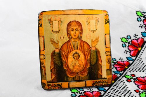 Икона ручной работы икона Богоматери Знамение православная икона красивая - MADEheart.com
