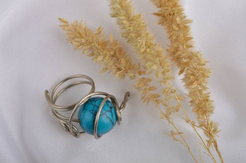 Ring mit Stein handgemacht Damen Modeschmuck schön Geschenk Idee blau - MADEheart.com