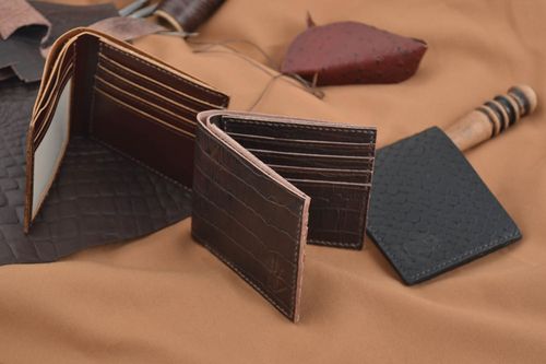 Set of 3 handmade leathwer wallets designer wallets for men best gifts for him - MADEheart.com