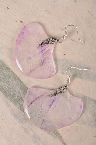 Unusual gentle handmade designer earrings with real flowers coated with epoxy - MADEheart.com