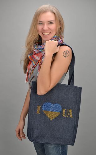 Jeans bag with lettering - MADEheart.com