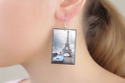Brincos artesanais com impressão acessórios em resina epóxi Torre Eiffel - MADEheart.com