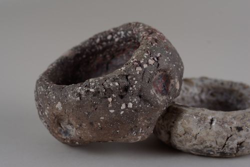 Handmade small dark clay candle holder in the shape of stone for one table candle - MADEheart.com