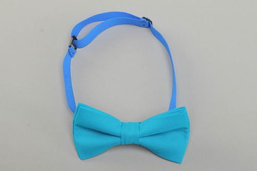One-colored blue handmade fabric bow tie - MADEheart.com