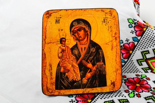 Icono cristiano artesanal imagen de Virgen María icono religioso de madera - MADEheart.com
