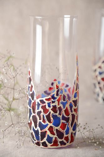 Joli tumbler fait main de verre haut 40 cl vaisselle avec peinture vitrail - MADEheart.com