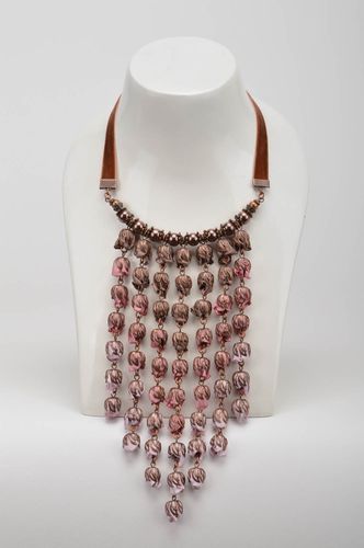 Массивно ожерелье с цветами из атласных лент ручной работы розово сиреневое - MADEheart.com