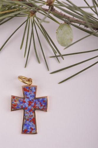 Bright handmade cross jewelers metal cross pendant with natural stones gift idea - MADEheart.com