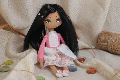 Handmade fabric interior designer doll imade of cotton on stand Brunette - MADEheart.com