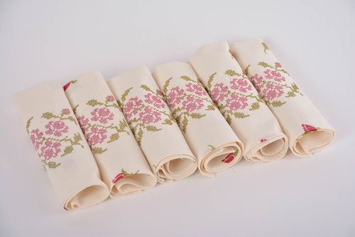 Set of 6 handmade decorative semi linen fabric embroidered table napkins - MADEheart.com