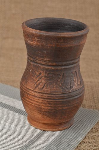 Vaso de arcilla artesanal de forma original bonito marrón de regalo 300 ml - MADEheart.com