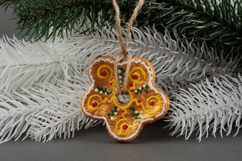 Figura decorativa hecha a mano adorno de fin de año regalo artesanal Flor dorada - MADEheart.com