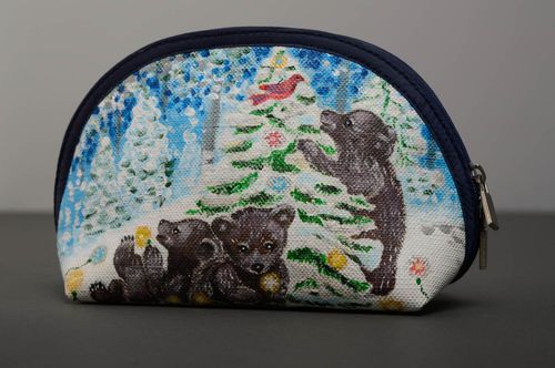 Denim cosmetic bag painted with acrylics Christmas Bears - MADEheart.com