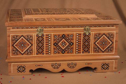 Royal handmade jewelry box Inlaid with metal, beads and wood - MADEheart.com