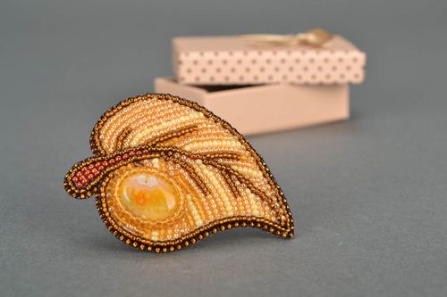 Hair clip leaf with natural agate gemstone  - MADEheart.com
