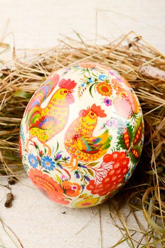 Пасхальное яйцо ручной работы украшение на Пасху предмет интерьера с петухами - MADEheart.com
