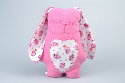 Handmade interior fleece pillow pet in the shape of pink rabbit with long ears - MADEheart.com