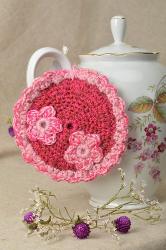 Manique cuisine fait main Sous plat Art de la table rose au crochet laine - MADEheart.com