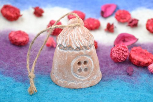 Handmade small decorative wall hanging ceramic bell in the shape of house - MADEheart.com