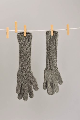 Handmade Wolle Handschuhe Accessoires für Frauen gehäkelte Handschuhe grau - MADEheart.com