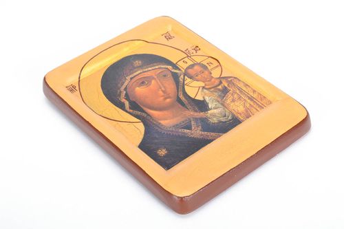 Printed icon on the wooden base Kazan Mother of God - MADEheart.com