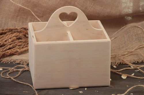 Handmade quadratische Holzkiste Rohling mit vier Abteilungen für Küchenzubehör - MADEheart.com