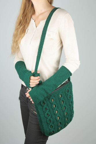 Mala de malha com mitenes de fios de lã acessórios femininos quentes tricotados  - MADEheart.com
